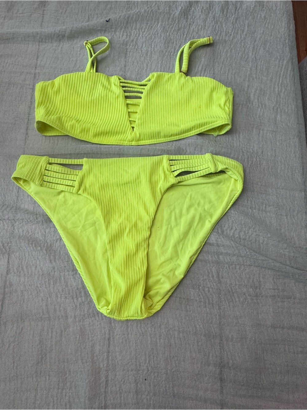 Xhilaration Neon Yellow Ribbed Strappy Bikini